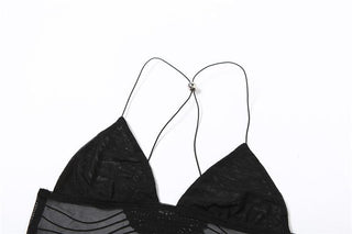 Sheer mesh butterfly applique see through backless solid top