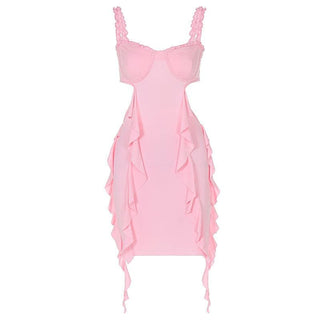 Sweetheart neck ruffle hollow out cami cut out mini dress
