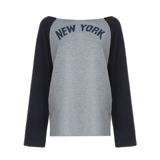 long sleeve "NEW YORK" print contrast top