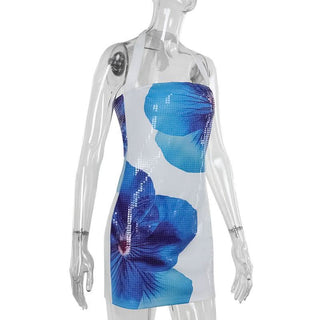 Halter flower print zip-up mini dress