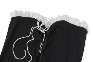 Long sleeve lace up shrug ribbed contrast 2 piece romper