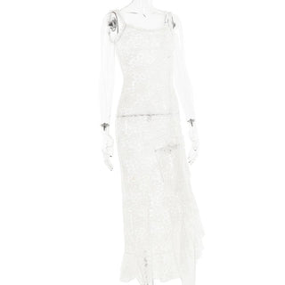 Lace see through self tie solid backless slit maxi dress