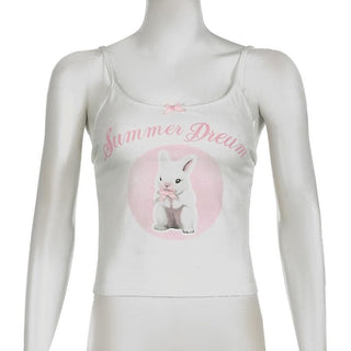U neck rabbit print bowknot cami top