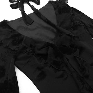 Long flared sleeve v neck slit ruffle midi dress