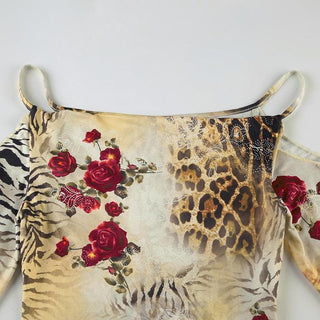 Long sleeve off shoulder irregular print cami top
