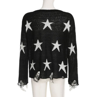 Five-pointed star pattern long sleeve sweater top