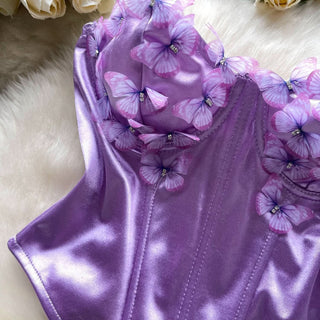 Sweetheart neck butterfly applique backless tube top