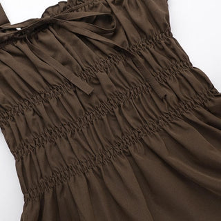 Smocked ruched bowknot ruffle cami mini dress