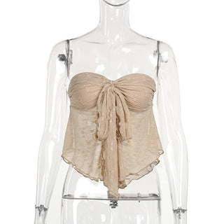 Sweetheart neck ruched ruffle tube top