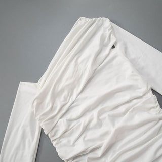 One shoulder long sleeve ruched hollow out knotted cut out top