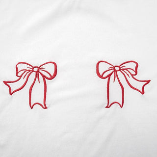 Short sleeve bowknot embroidery crewneck crop top