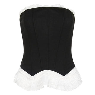 Corset lace hem ruffle zip-up tube top