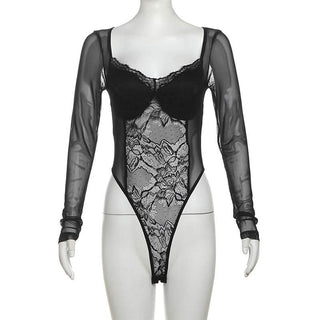 Sweetheart neck long sleeve mesh bodysuit