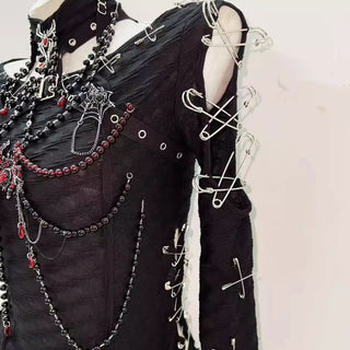 Long sleeve spider applique beaded mini skirt set