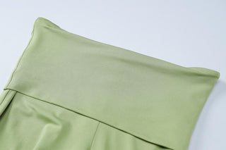 Halter v neck ruched crop cross back pant set