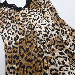 Lace hem v neck leopard print cami midi dress