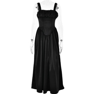 Ruched corset zip-up satin cami maxi dress