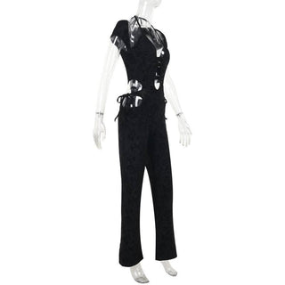 Halter o ring self tie hollow out jumpsuit