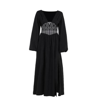 Long sleeve v neck corset maxi dress-final-sale