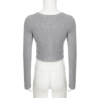 Long sleeve crewneck lace up crop top