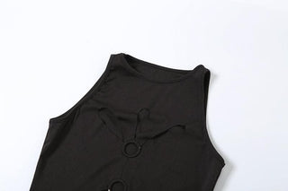 O ring hollow out crewneck solid cut out mini dress