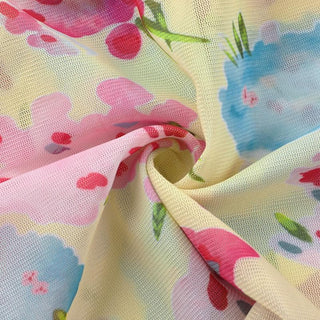 Cowl neck flower print sheer mesh cami top