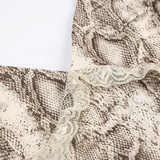 Snake print v neck lace hem cami top