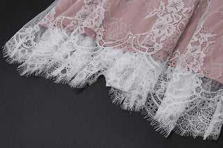 Long sleeve lace ruched shrug lace up 2 piece midi dress-final-sale