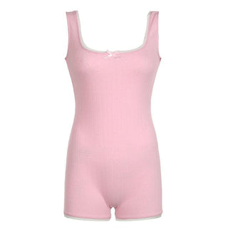 Square neck bowknot textured lace hem romper