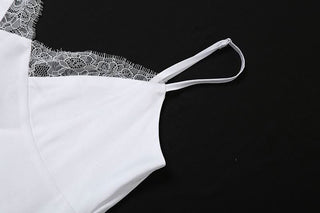 Lace hem backless solid cami mini dress