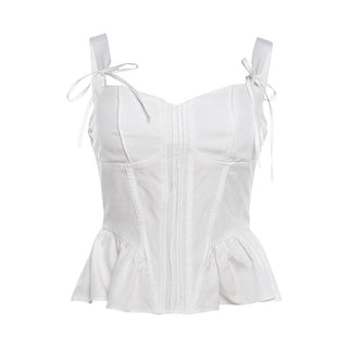 Corset bowknot ruffle zip-up cami top