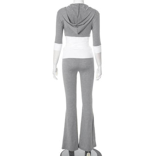 Hoodie zip-up contrast sports pants set