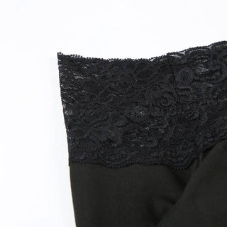 Off shoulder long sleeve lace hem abstract top