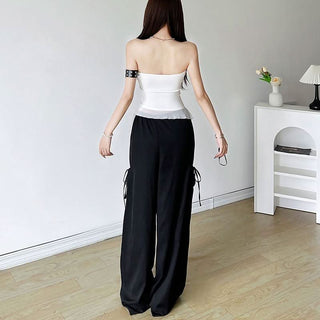 Ruffle letter print irregular backless tube top