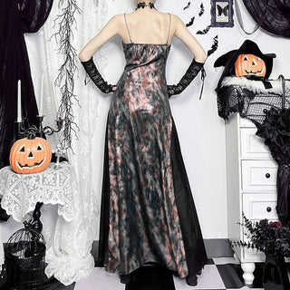 V neck contrast mesh beaded cami maxi dress