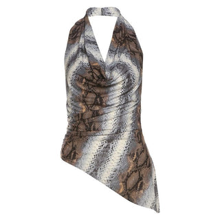 Snakeskin print halter ruched top