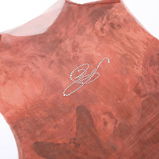 Sheer mesh beaded print crewneck sleeveless top