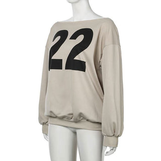 Long sleeve off shoulder "22" print top