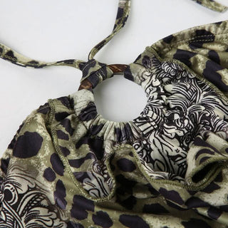 Leopard print halter o ring backless top