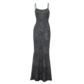 U neck print backless cami maxi dress