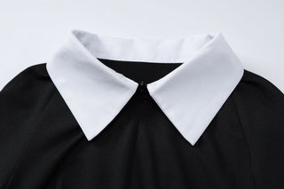 Turnover collar long sleeve zip-up button bodysuit