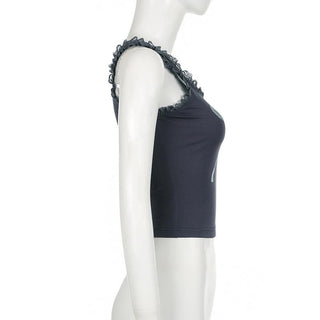 U neck lace hem bowknot pattern contrast tank top