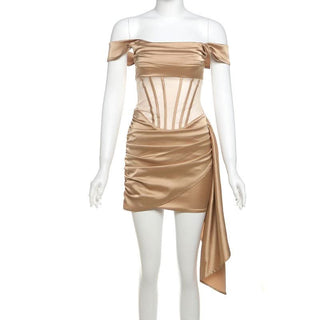 Off shoulder ruched corset mini dress