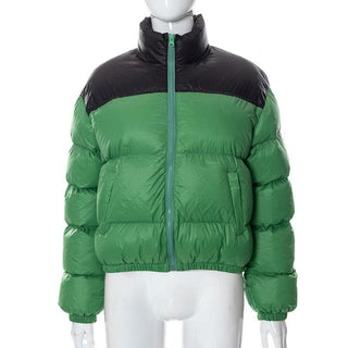 Contrast long sleeve high neck zip-up pocket coat