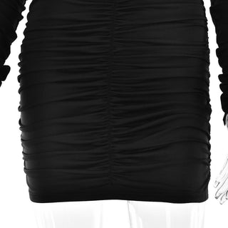 Off shoulder long sleeve ruched mini dress