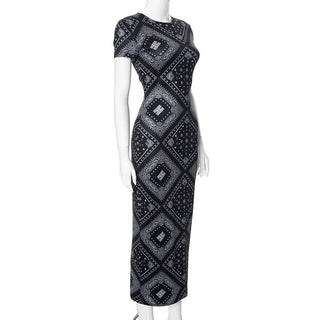 Short sleeve print crewneck midi dress