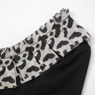 Long sleeve u neck leopard print patchwork top
