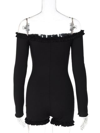 Long sleeve off shoulder ribbed romper
