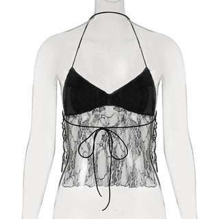 Halter backless lace hem crop top