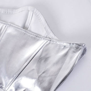 Metallic lace up corset backless tube top